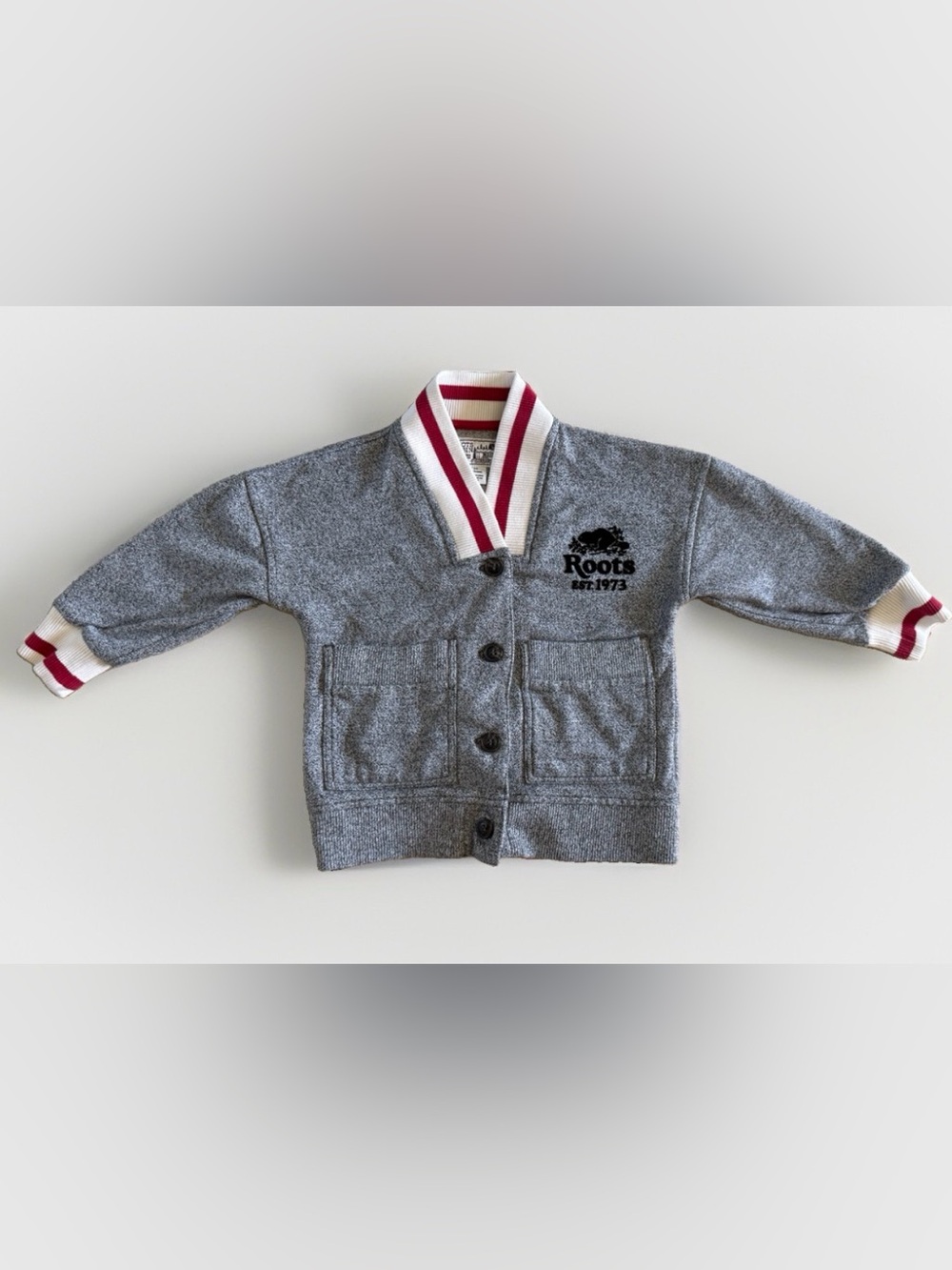 Roots Cabin 3T Toddler Cardigan Gray Since 1973 Beaver Logo Button Sweater